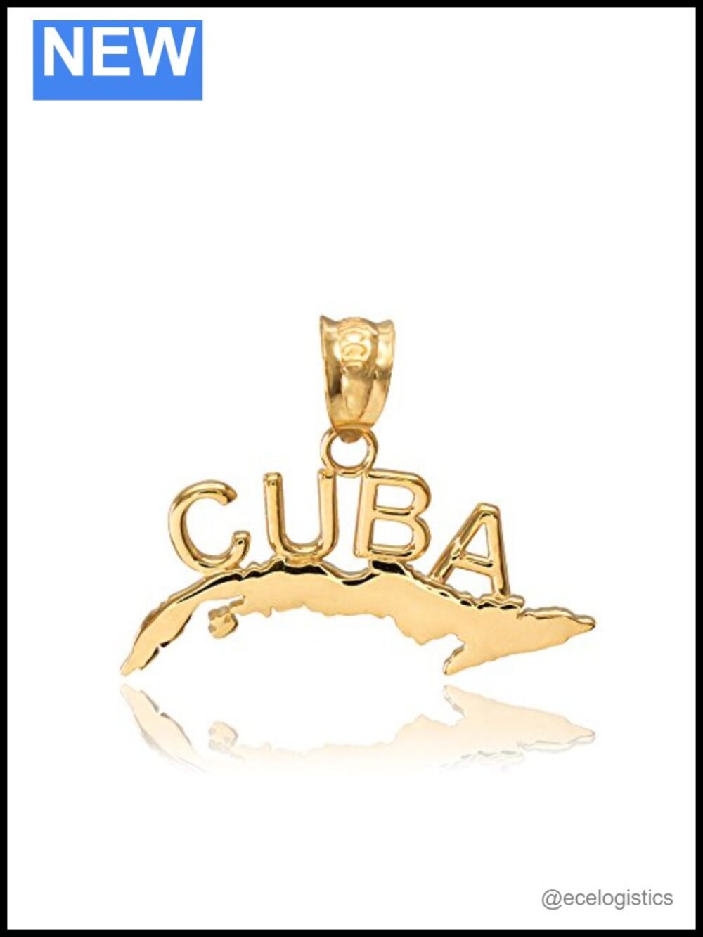 10k Yellow Gold CUBA Charm Pendant Necklace Solid Gold USA Handcrafted